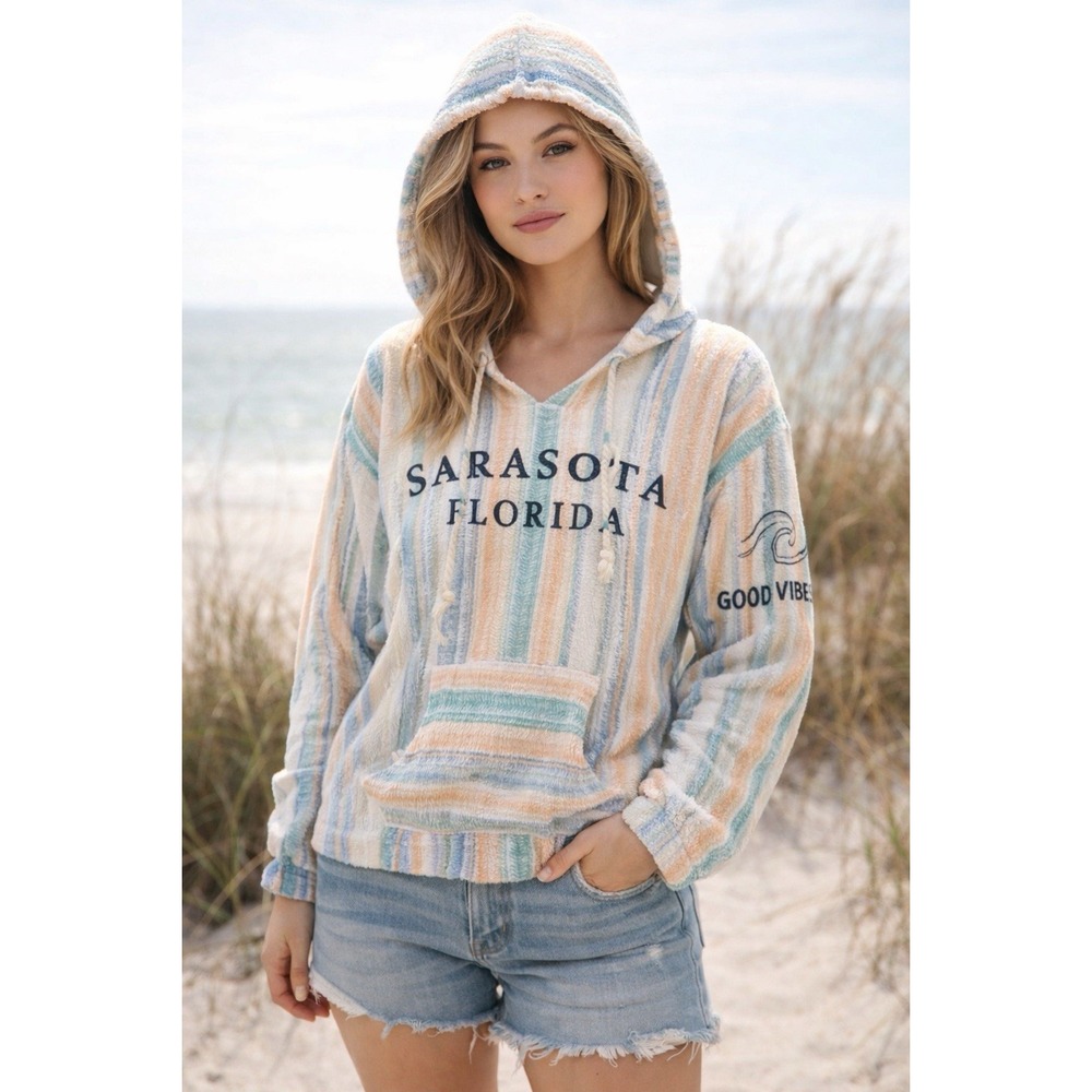 Southern Spirit Sarasota FL Baja Hoodie Surf Boho‎ Striped Pullover Drug Rug